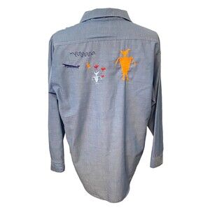 Vtg BIG MAC Shirt Mens L Blue Chambray Embroidered Native Petroglyphs USA Made